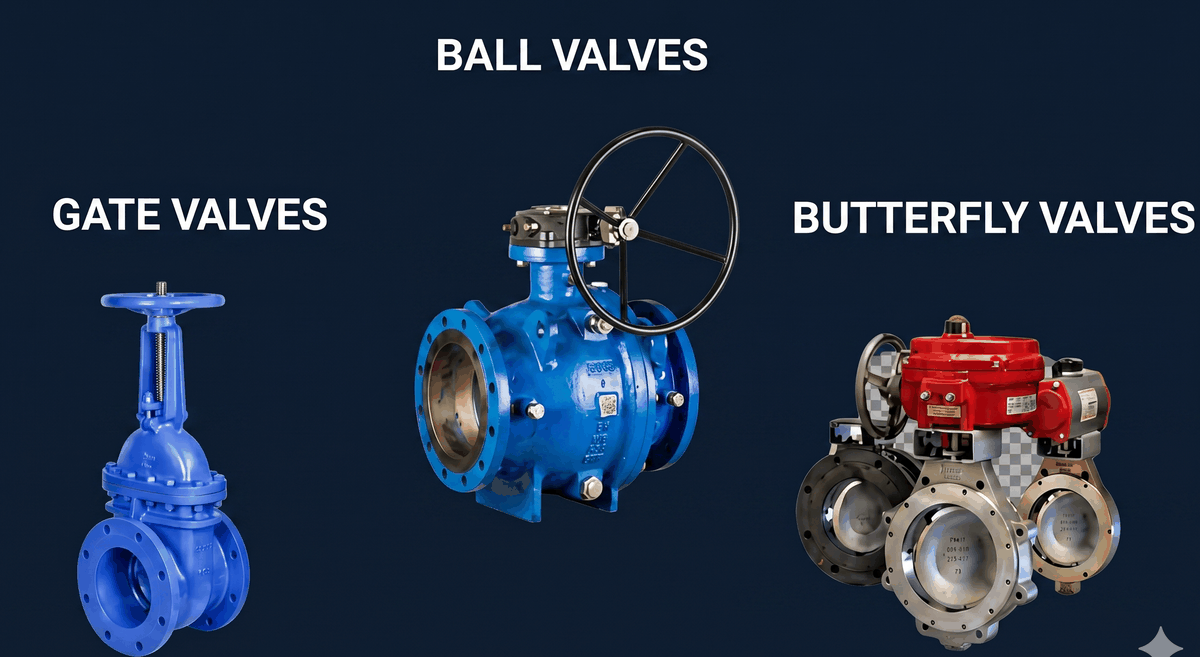 Gate Valves, Ball Valves, Butterfly Valves